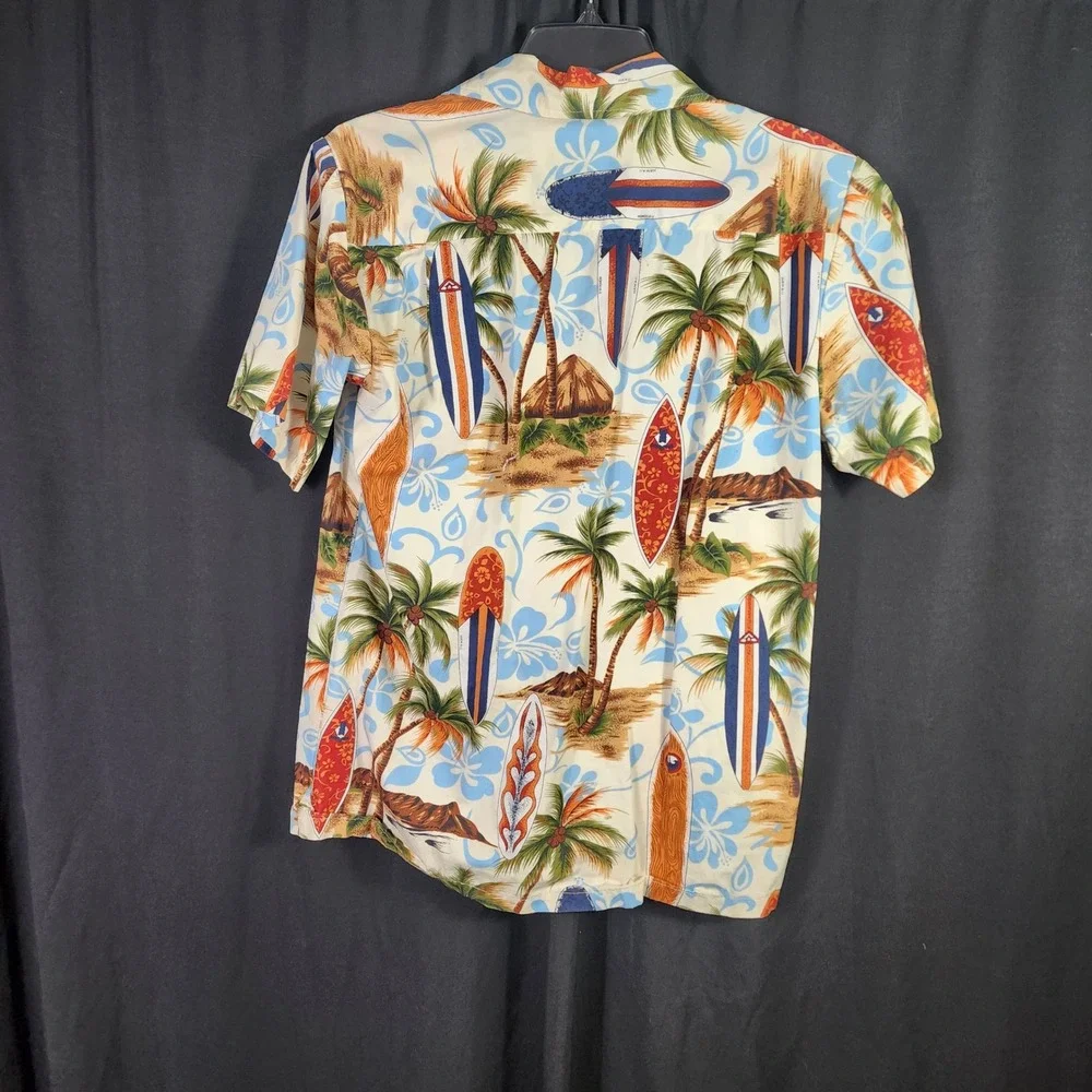Aloha Republic Mens Small Hawaiian Shirt‎ Surfboard Palm Tree Cotton Made in USA
